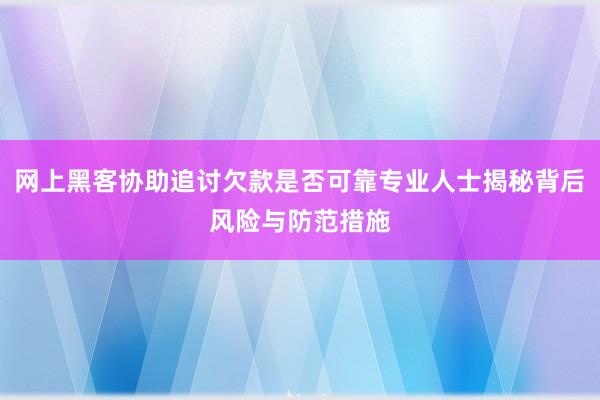 网上黑客协助追讨欠款是否可靠专业人士揭秘背后风险与防范措施