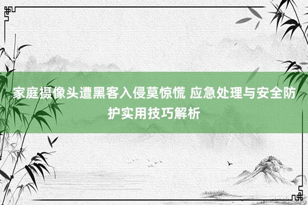 家庭摄像头遭黑客入侵莫惊慌 应急处理与安全防护实用技巧解析
